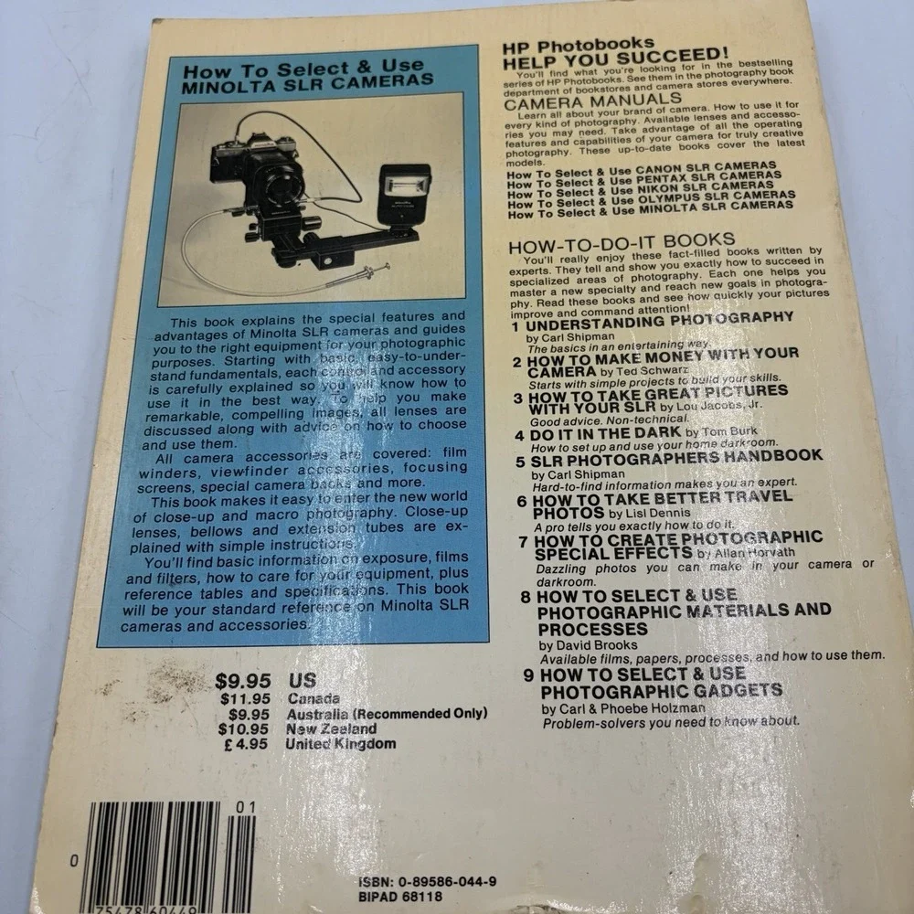 How To Select & Use Minolta SLR Cameras Carl Shipman 1980 Book